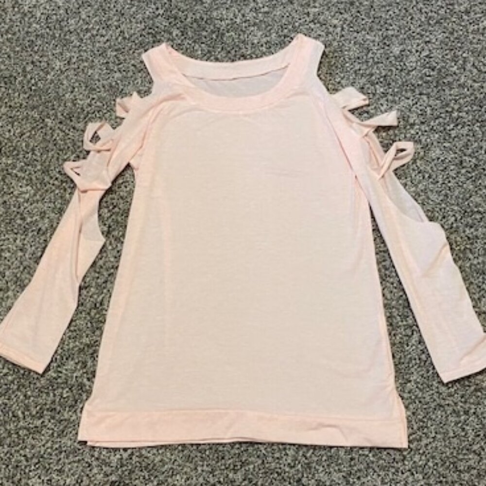 New PALE Peachy PINK * l/s COLD SHOULDER cut-out arms TUNIC lightweight TOP ~ M
